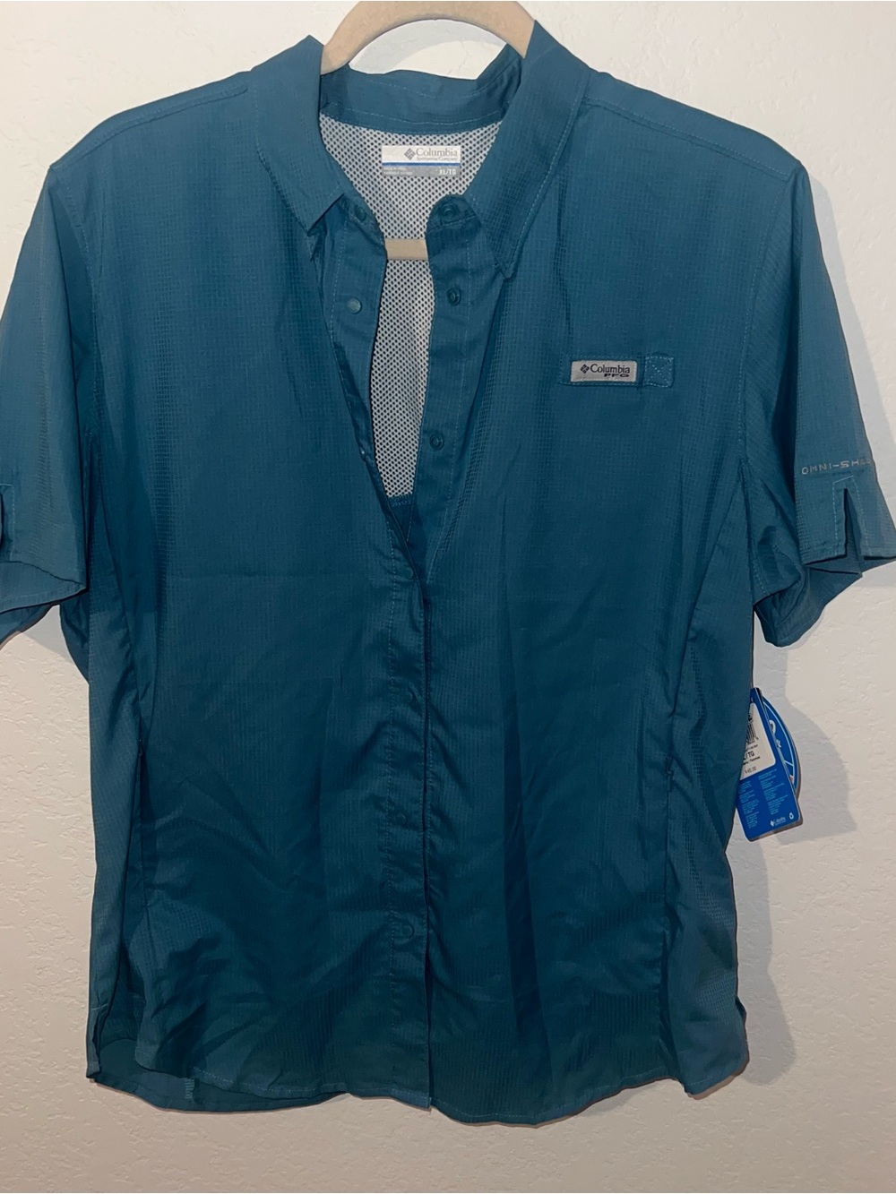 NWT Columbia Lightweight Short Sleeve PGF Fishing Shirt Teal